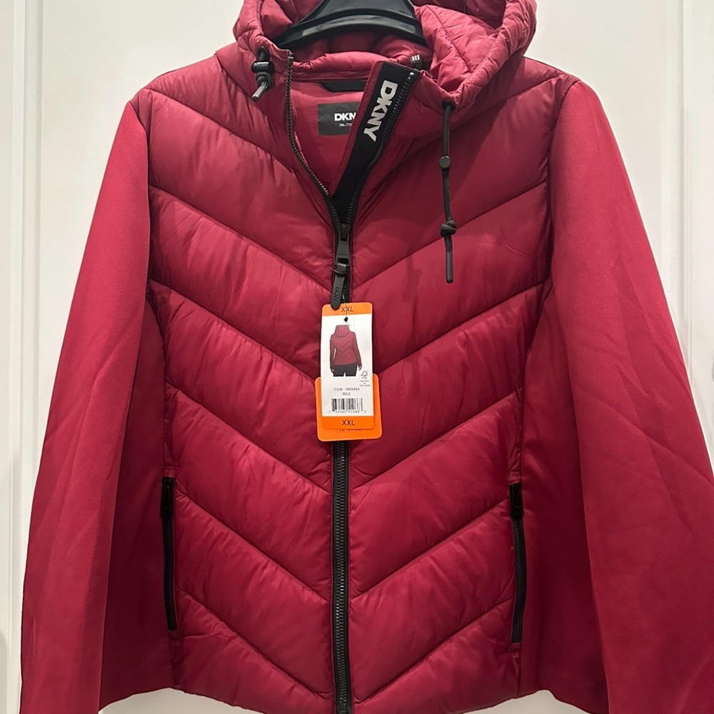 DKNY Cherry Red Quilted Jacket NWT